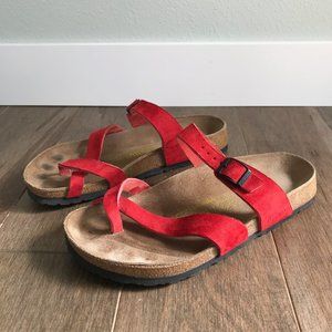 Papillio Birkenstocks - Red Suede Leather Strappy Sandals - Size 8 - 8.5 / 39